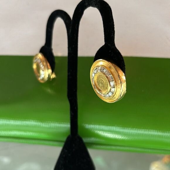 Kenneth Jay Lane Signed Gold Circle As Is Clip On Earrings - Picture 3 of 5